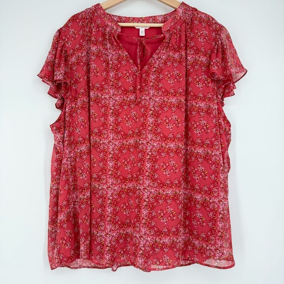 Lauren‎ Conrad Womens Plus Size 3X Floral Flutter Sleeve Lined Blouse Top 3X - Picture 1 of 8